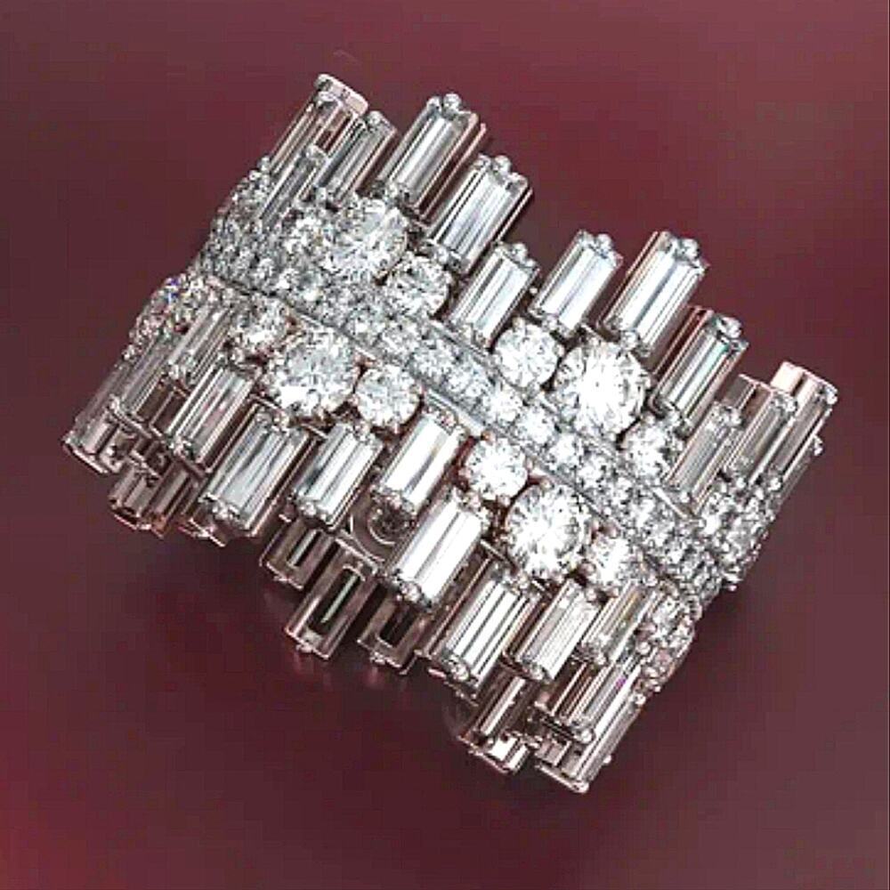 Sterling Silver Eternity Band Ring, Baguette, Micro Paved, Cubic Zircon, Luxury - Picture 2 of 13